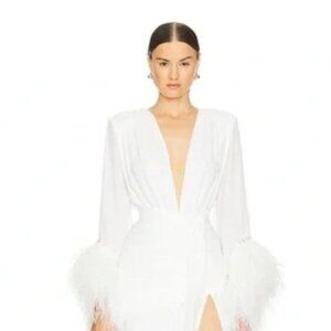 Bronx & Banco Geisha Blanc White Ostrich Feather Dress M NWT